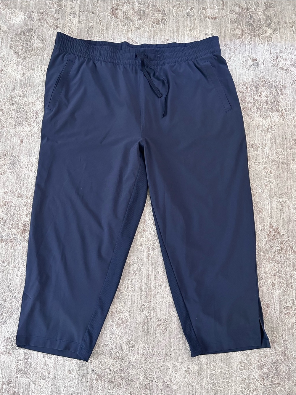T by Talbots Women Cropped Pant Size XLP Navy Blue Pull On Drawstring Woven Knit